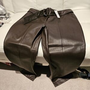 Addition Elle New cropped  chocolate brown faux leather pants w/ belt size 10.
